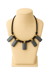 Xroophy Black Beads & Pearl Drop Necklace for Women