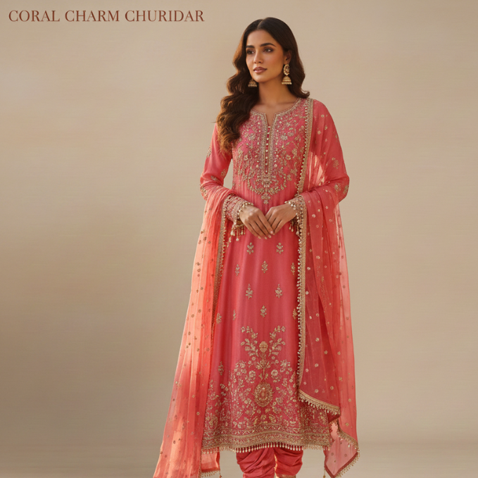 Coral Charm Churidar