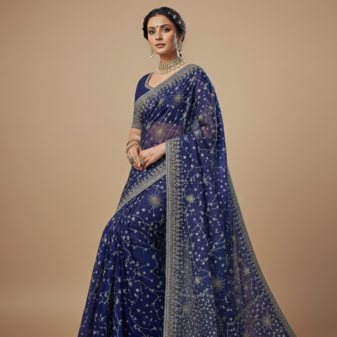 Stardust Embroidered Saree