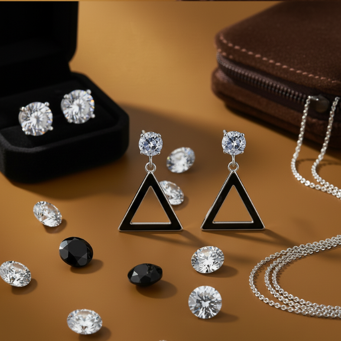 Obsidian Edge Triangle Earrings