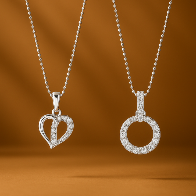 Twin Halo Crystal Square Medallion Necklace Combo