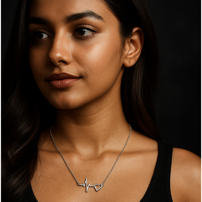 Heartbeat Crown Pendant Necklace Combo