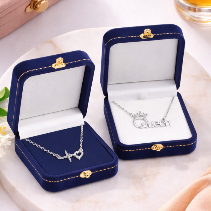 Heartbeat Crown Pendant Necklace Combo