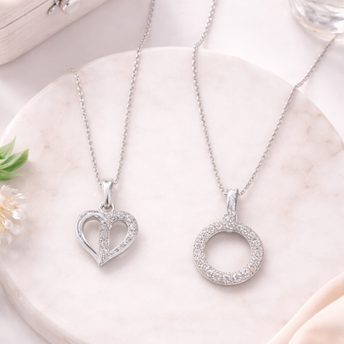 Twin Halo Crystal Square Medallion Necklace Combo