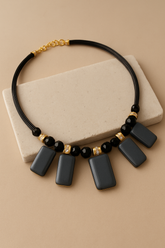 Xroophy Black Beads & Pearl Drop Necklace for Women