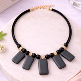 Xroophy Black Beads & Pearl Drop Necklace for Women