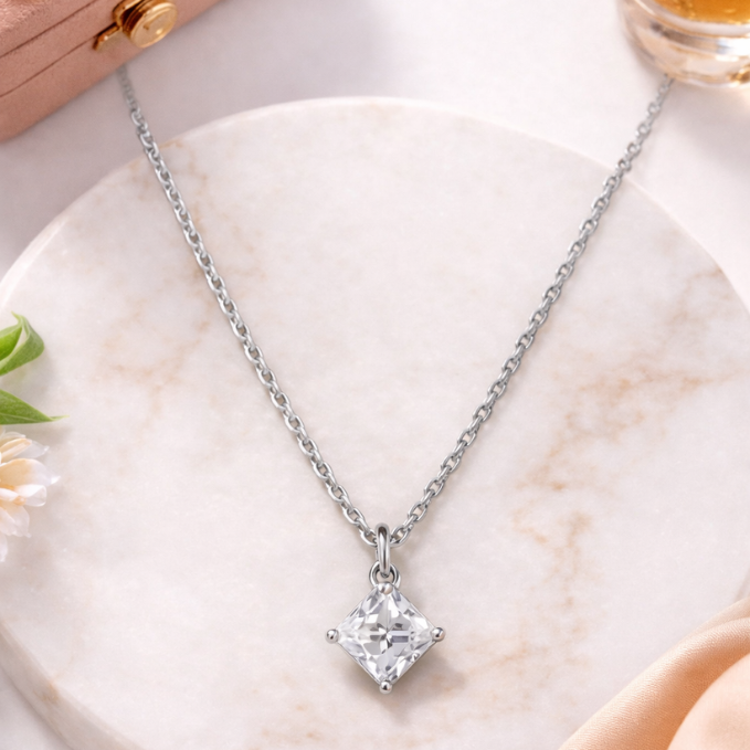 Crystal Square Pendant Necklace