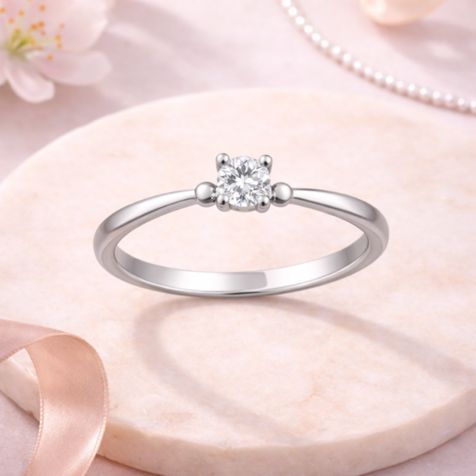 Golden Petite Heart Crest Diamond Ring