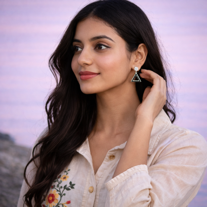 Obsidian Edge Triangle Earrings