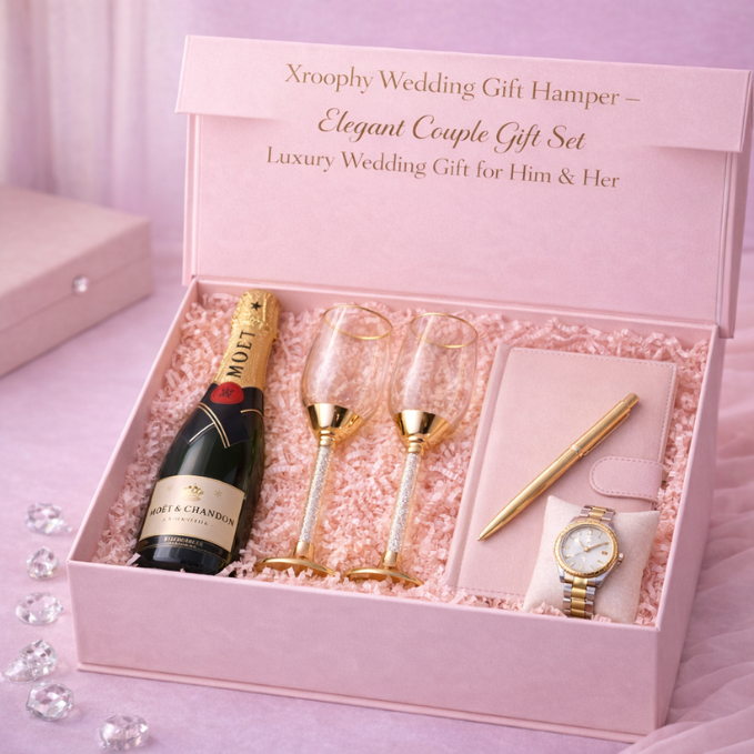 Xroophy Wedding Gift Hamper – Elegant Couple Gift Set | Luxury Wedding Gift for Him & Her