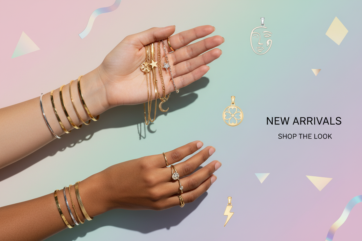 Create a most genuine image for the xroophy jewellery like bangles, necklce, rings, pendant which most genz's oriented. the banner should be appealing and attract youth